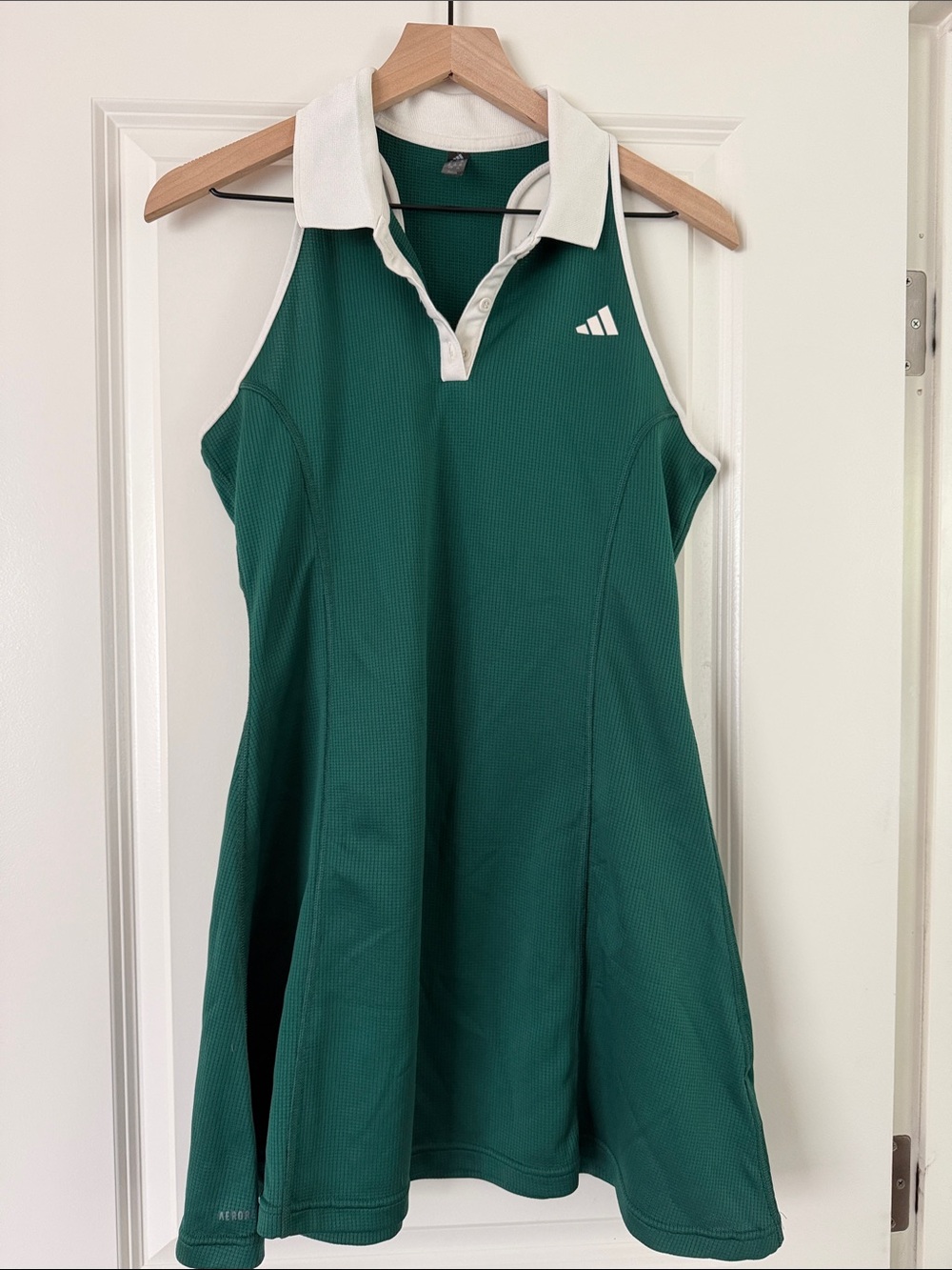 adidas Green Sleeveless Polo Tennis Dress with White Collar